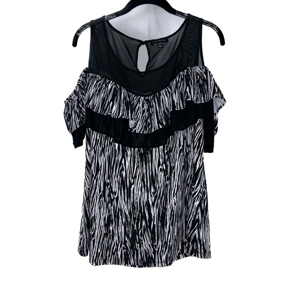 Lane Bryant Top Off the Shoulder Mesh Zebra Print Striped Ruffled Stretch Top - Picture 1 of 12